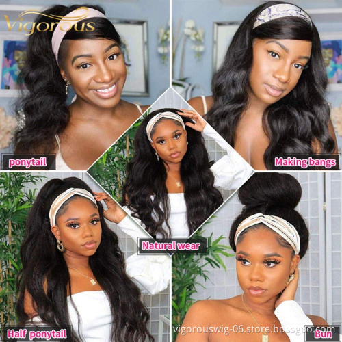 Cheap Price Body Wave Headband Wigs Long Black Glueless Wigs Women Synthetic Heat Resistant Wigs Velvet Headband Attached